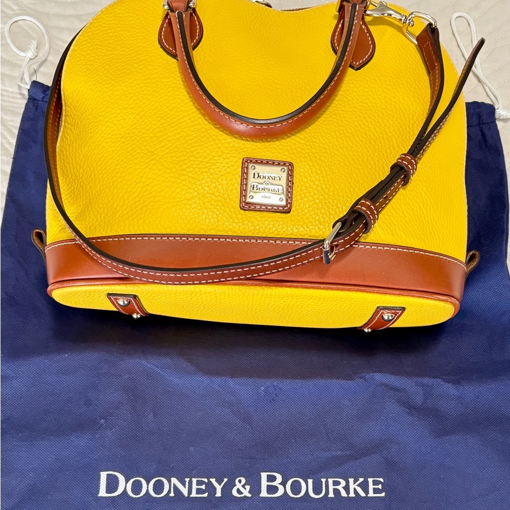 Dooney & Bourke Yellow Pebble Leather Satchel with Brown Trim